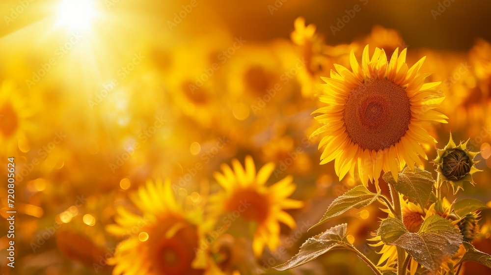 Sunflowers in a golden field, creating a bright and warm natural background generative ai Sunflowers in a golden field, creating a bright and warm natural background generative ai