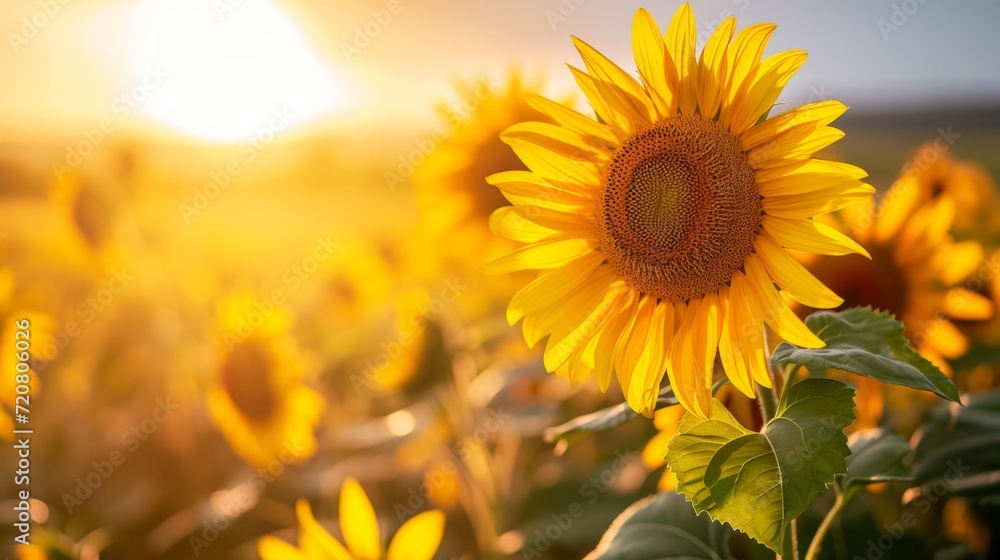 Fototapeta premium Sunflowers in a golden field, creating a bright and warm natural background generative ai