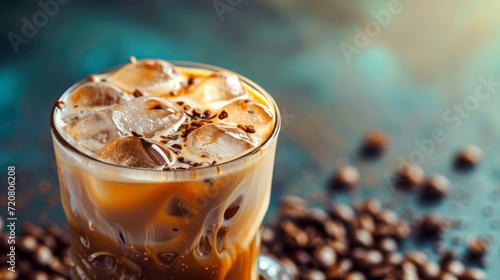 Indulge in a rich blend of coffee and chocolate, chilled to perfection in a cup filled with ice cubes, for a refreshing nonalcoholic beverage that will awaken your senses