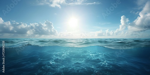 serene underwater scene with sunlit ocean waves, waterline, Generative AI photo