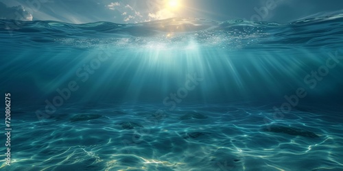serene underwater scene with sunlit ocean waves, waterline, Generative AI