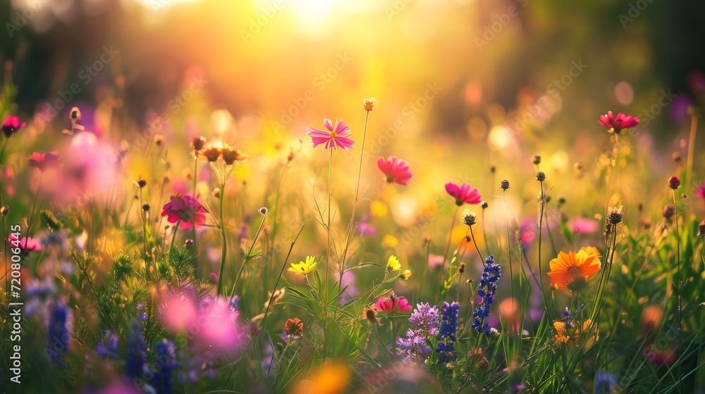 Sunlit field of wildflowers generative ai Sunlit field of wildflowers generative ai