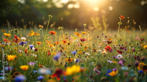Sunlit field of wildflowers generative ai © Kelly