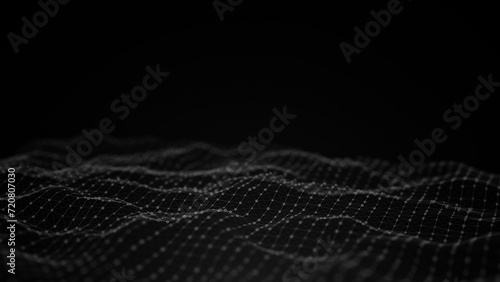 Abstract flowing smooth surface fractal waves background. Grid  mesh of dots.