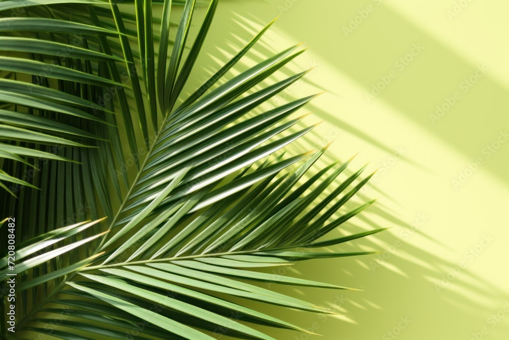 Minimal Summer Concept: Green Palm Leaves and Hard Shadows AI Generated