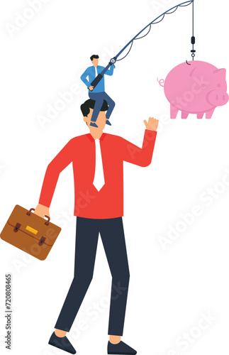 Financial fraud and illegal investment scam or ponzi scheme stealing money from greedy people, Businessman investor running to catch money US Dollar sign with phishing concept,
