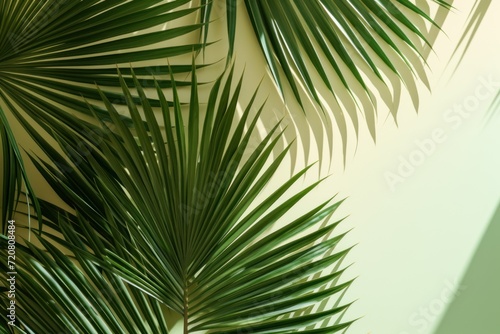 Minimal Summer Concept  Green Palm Leaves and Hard Shadows AI Generated