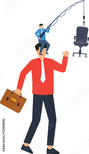Achievement fraud and Business scam or ponzi scheme stealing Trophy from greedy people, Businessman investor running to catch trophy with phishing concept,

