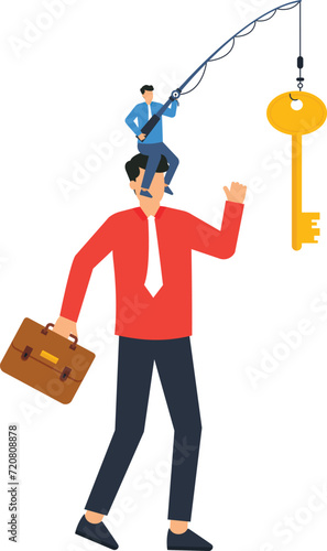 Achievement fraud and Business scam or ponzi scheme stealing Trophy from greedy people, Businessman investor running to catch trophy with phishing concept,

