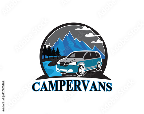camper van logo  concept. Ready made template set vector isolated
