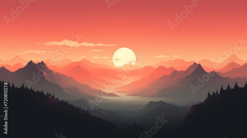 Serene Sunset in the Majestic Mountains AI Generated