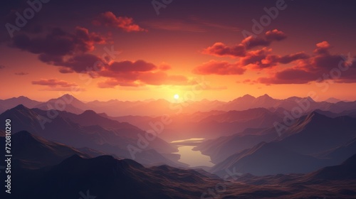 Serene Sunset Over the Majestic Mountains AI Generated AI Generated