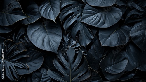 Black abstract leaf textures tropical leaves background. generative ai