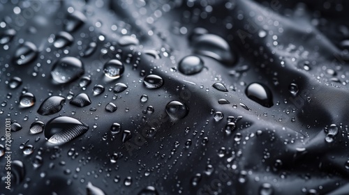 Close up picture of waterproof fabric with water droplets on the fabric