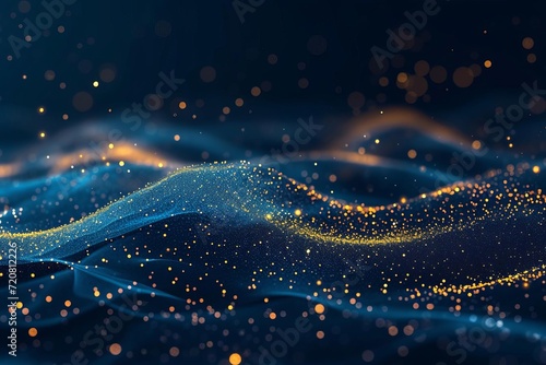 Abstract dark blue and golden particle background