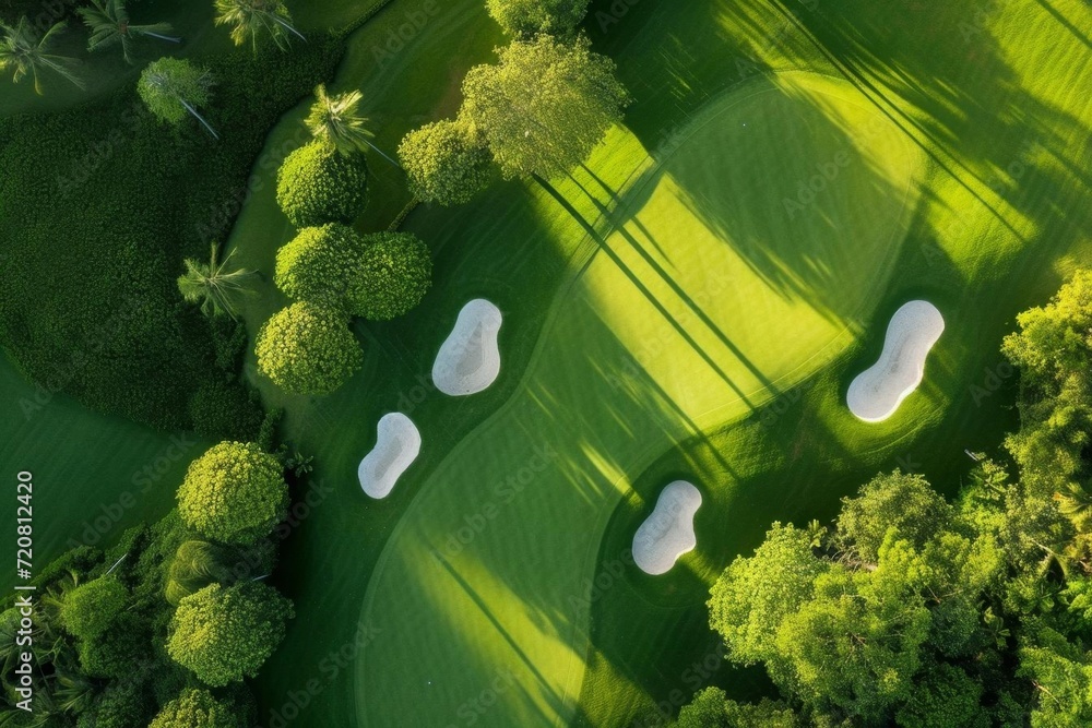 Fototapeta premium Aerial view of lush green golf course