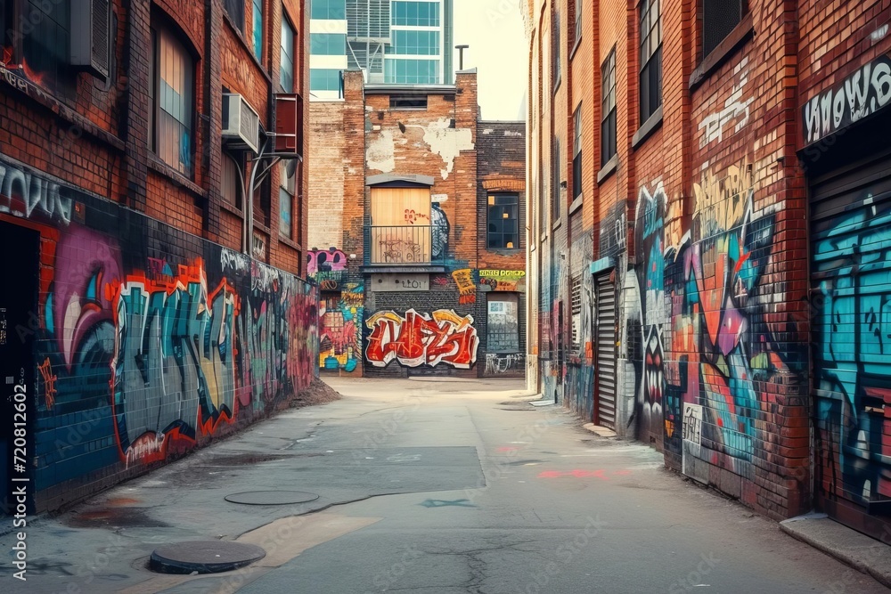 Fototapeta premium Artistic graffiti wall in urban alley