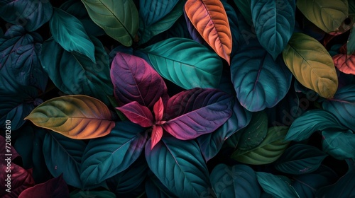 Vibrant colored abstract leaf textures  tropical leaves background. generative ai