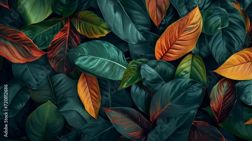 Vibrant colored abstract leaf textures  tropical leaves background. generative ai