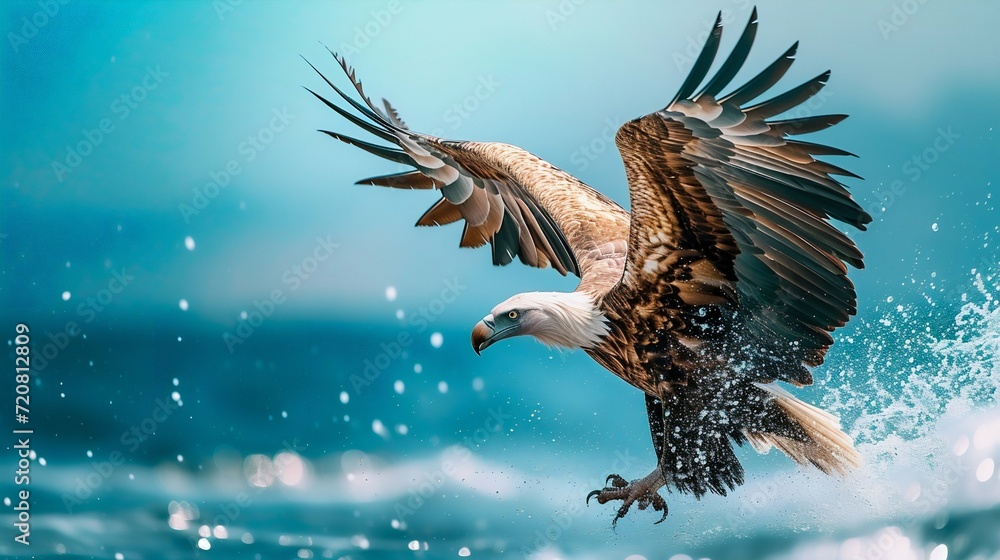 Majestic Eagle in Flight over Ocean Waters. Generative ai Majestic Eagle in Flight over Ocean Waters. Generative ai