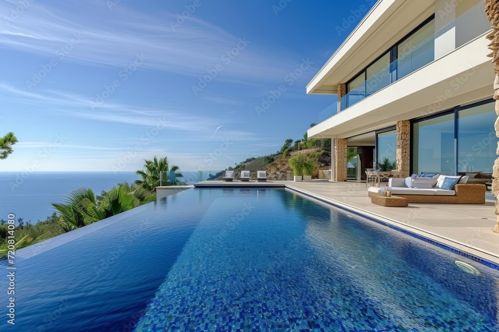 Luxurious mediterranean villa overlooking the sea with infinity pool
