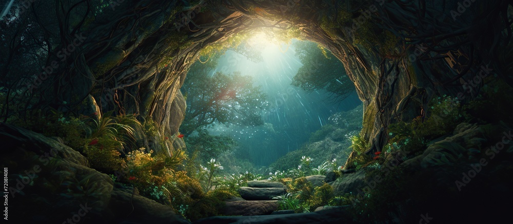 Fantasy magical forest with portal dimension