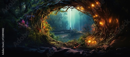 Fantasy magical forest with portal dimension