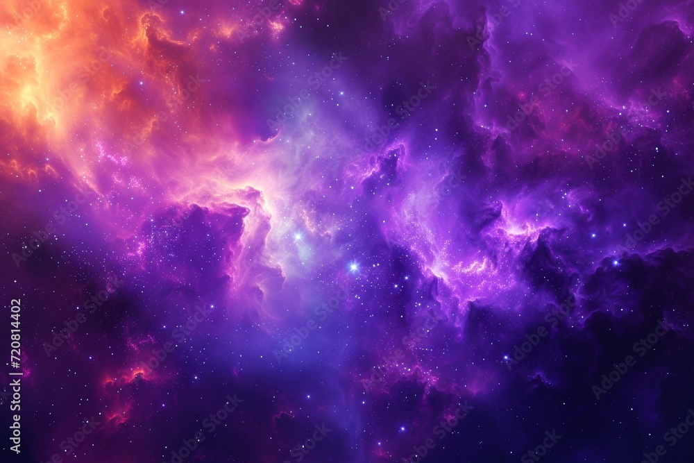 Fototapeta premium Amidst the vastness of the universe, a mesmerizing display of purple and magenta clouds swirl around a constellation of stars, creating a celestial masterpiece that awakens a sense of wonder and appr