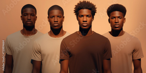 Group portrait of four young black men in t-shirts, unity and diversity concept © iridescentstreet