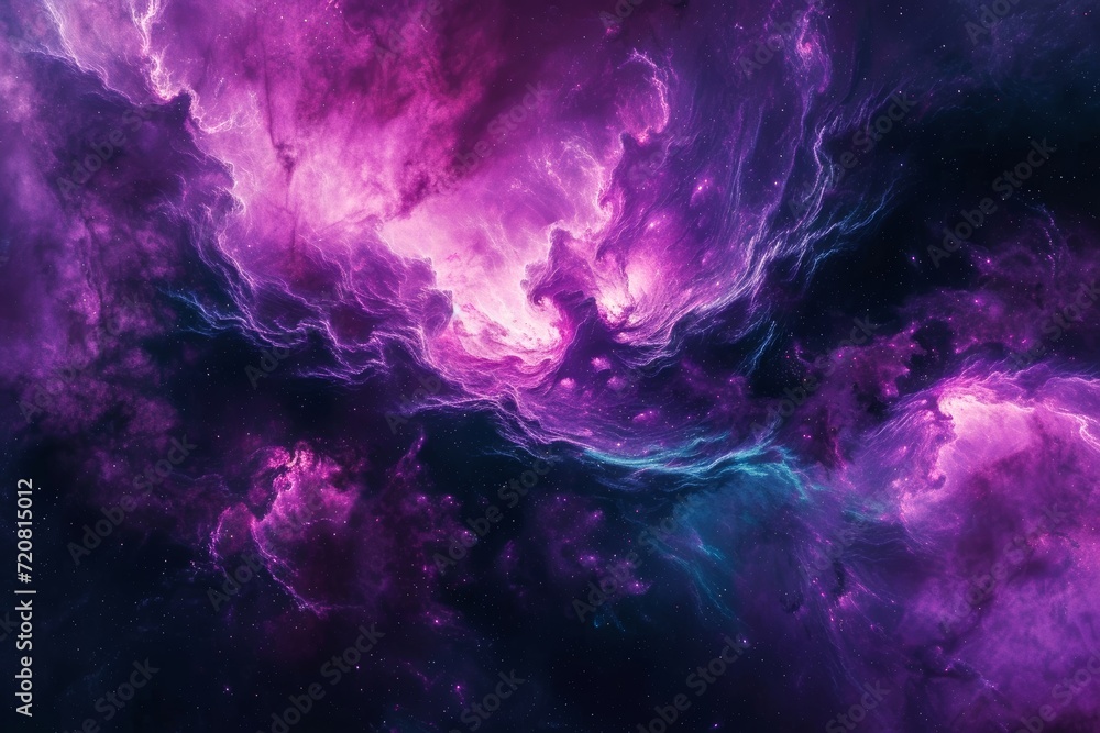 An otherworldly landscape of swirling violet and magenta hues, this purple and blue nebula beckons us to explore the vastness of the universe and its breathtaking beauty