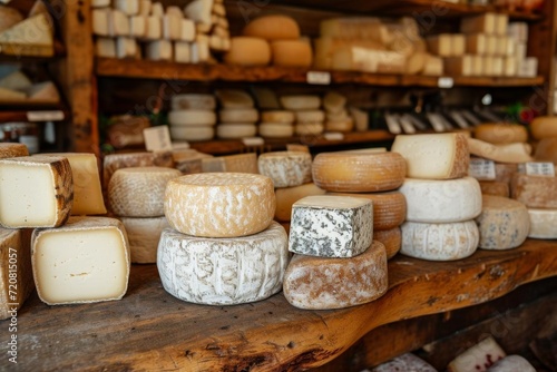 Rustic artisan cheese shop with variety of cheeses