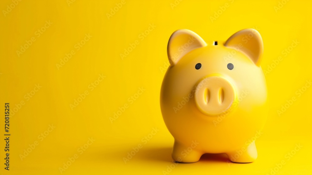 Yellow piggy bank on yellow background generative ai