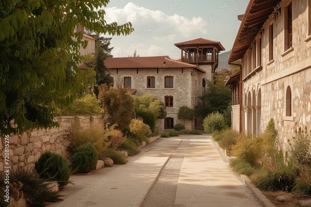 Serene monastery retreat with ancient architecture and spiritual workshops