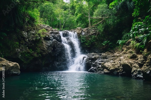 Secluded jungle waterfall with natural swimming hole