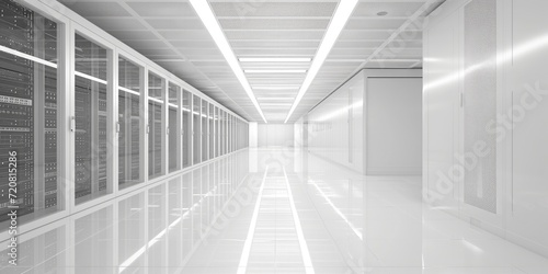 Clean and modern white data center server room photo