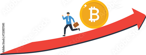 Pushing Bitcoin prevent from price falling down, cryptocurrency risk, fluctuation or volatility, crypto crisis or panic sales concept 