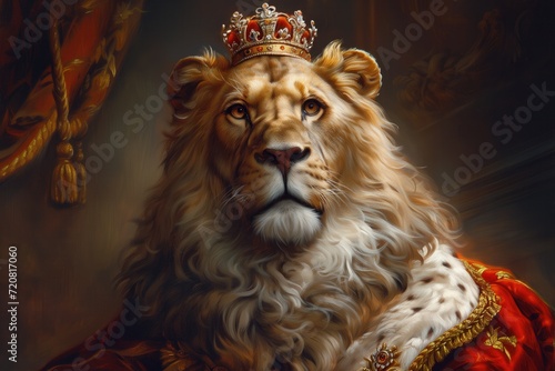 Lion king wearing a crown seated on the throne  embodying majesty and royal power