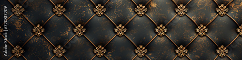 Luxurious black tufted leather with ornate gold buttons for an upscale wallpaper design photo