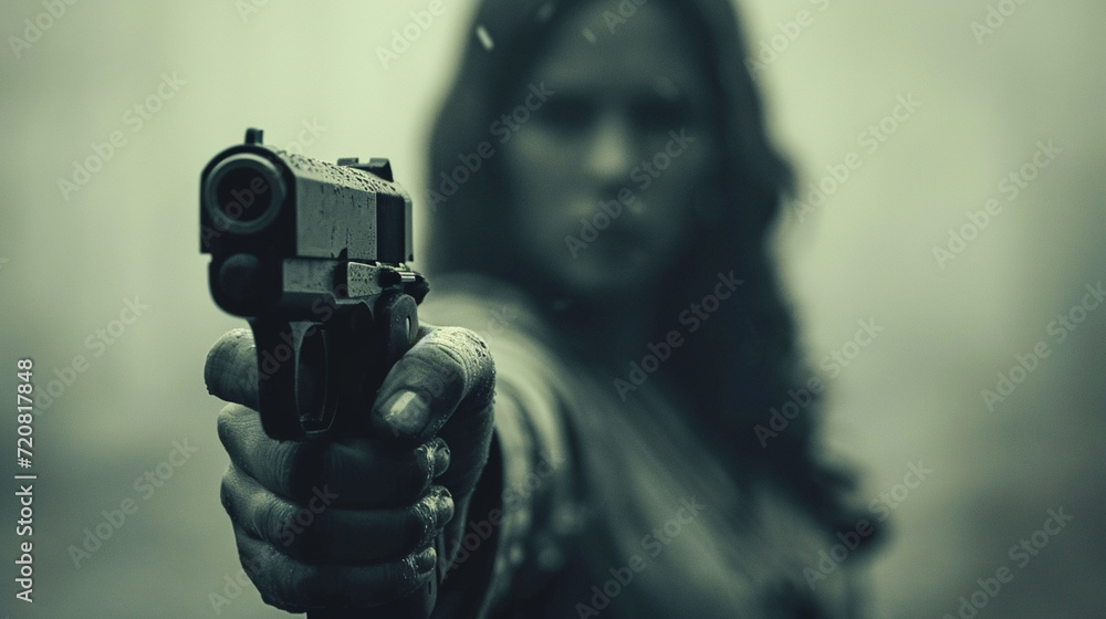 The killer woman with the gun in her hand The killer woman with the gun in her hand