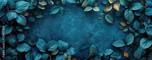 green leaves with frame on dark background © Serega