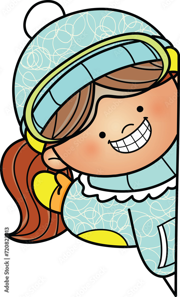 Winter peeking girl clip art Winter peeking girl clip art