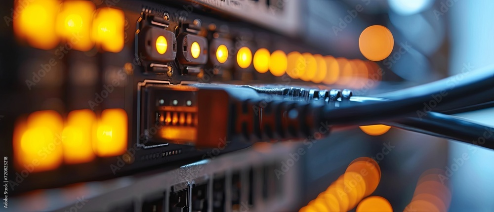 network cables are plugged into special connectors on a small box like ...