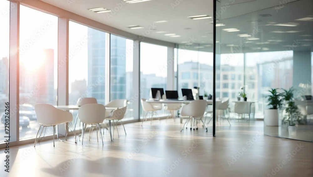 Elegant modern office space with panoramic windows and exquisite lighting, beautifully blurred in the background. generative AI Elegant modern office space with panoramic windows and exquisite lighting, beautifully blurred in the background. generative AI