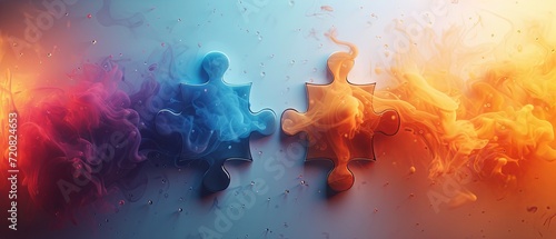 Two puzzles connecting with each other photo