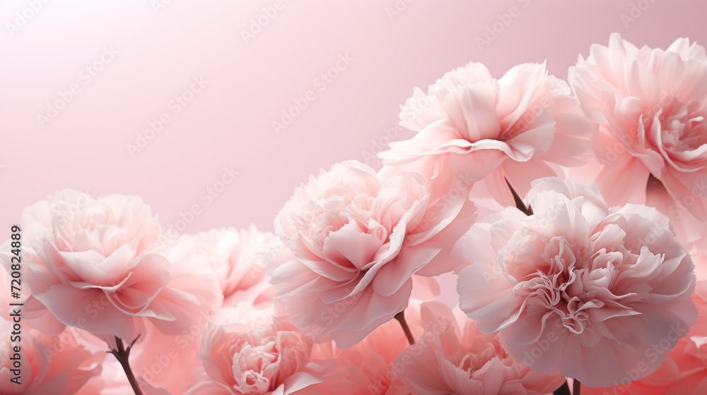 Soft Pink Carnations: Delicate Layers of Ruffled Petals Capturing the Gentle Warmth of the Sun AI Generated