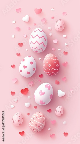 decorated easter eggs, pink background