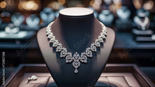 Glistening Elegance: A Minimalist Diamond Necklace on a Luxury Shelf