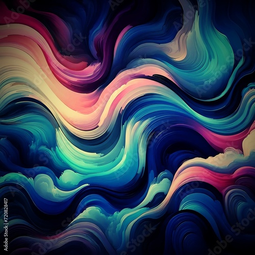 Colorful Wave Background Painting texture. A dynamic painting of a crashing wave with vibrant blue, pink, and purple hues