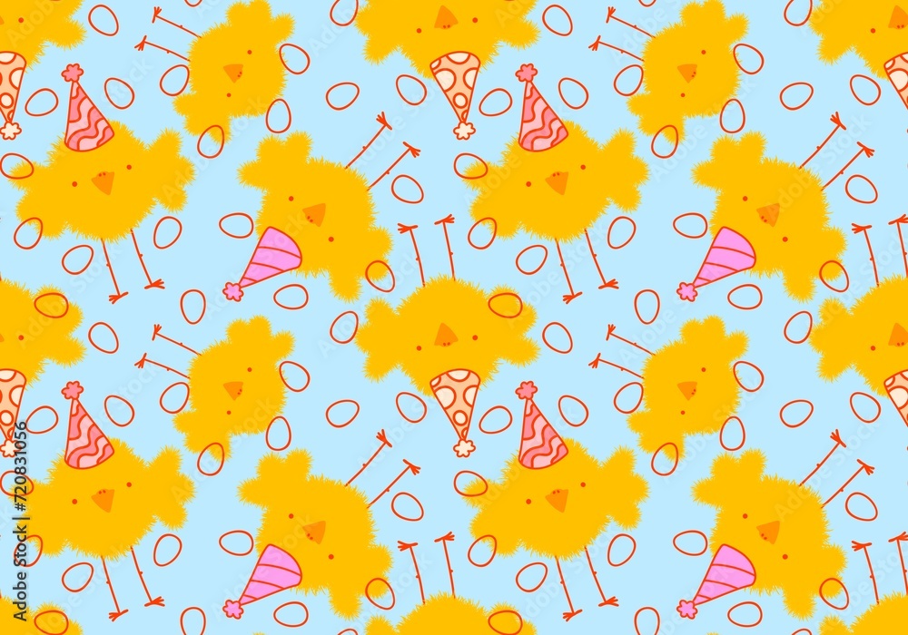 Easter eggs and chicken seamless spring party pattern for wrapping paper and fabrics and linens and kids