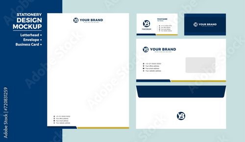 Company stationery design, corporate business branding identity design. Letterhead, envelope and business card mockup design
